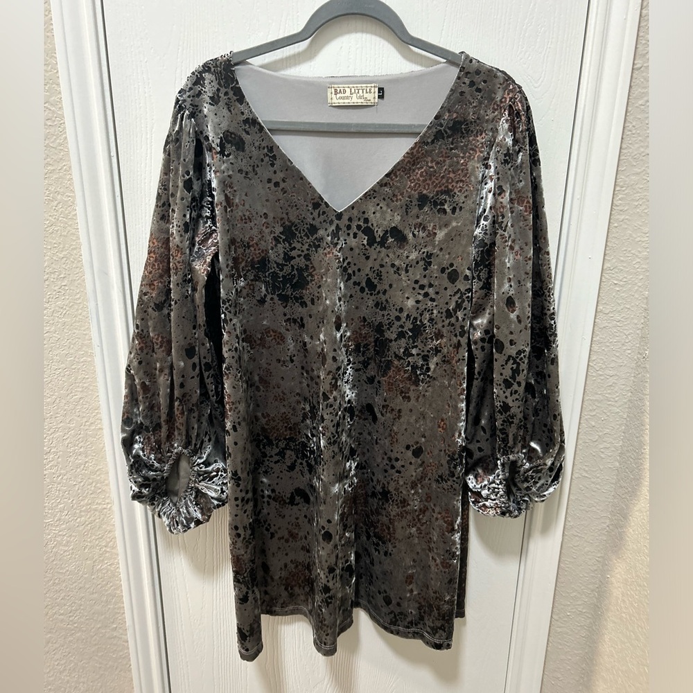Bad Little Country Girl Tina Velvet Silver Mini Dress Sz Large Rodeo Festival